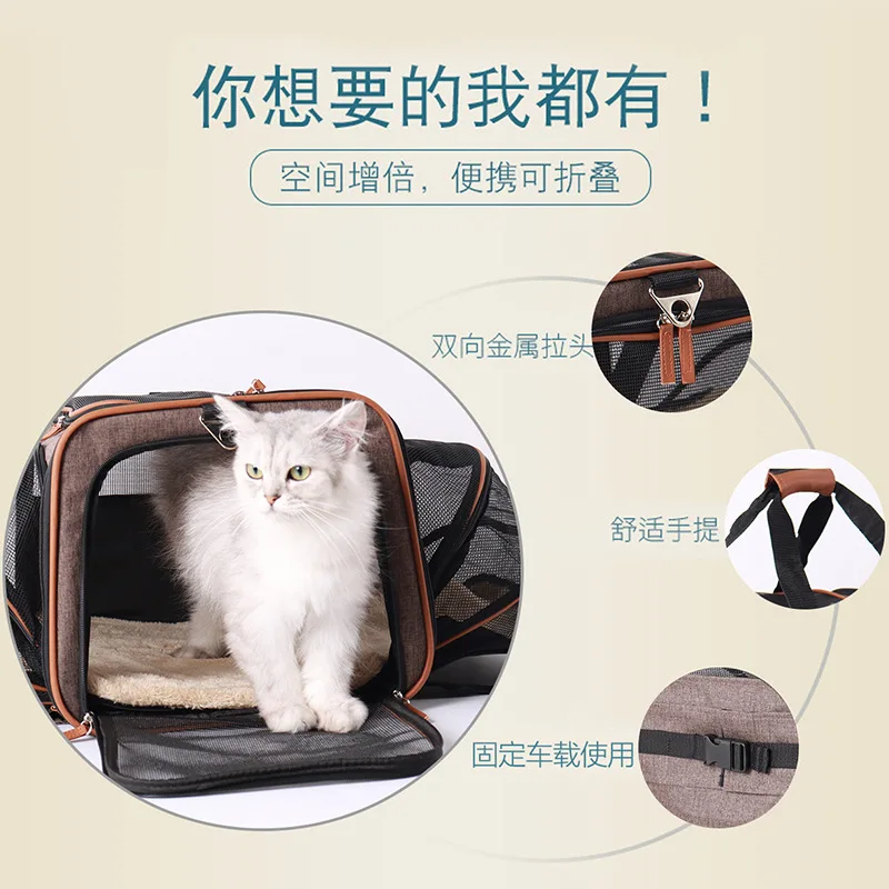 Pet Cat Carrier Breathable Outgoing Expandable Dog Carry Backpack For Travel Trip With Telescopic Handle Wheels Shoulder Strap