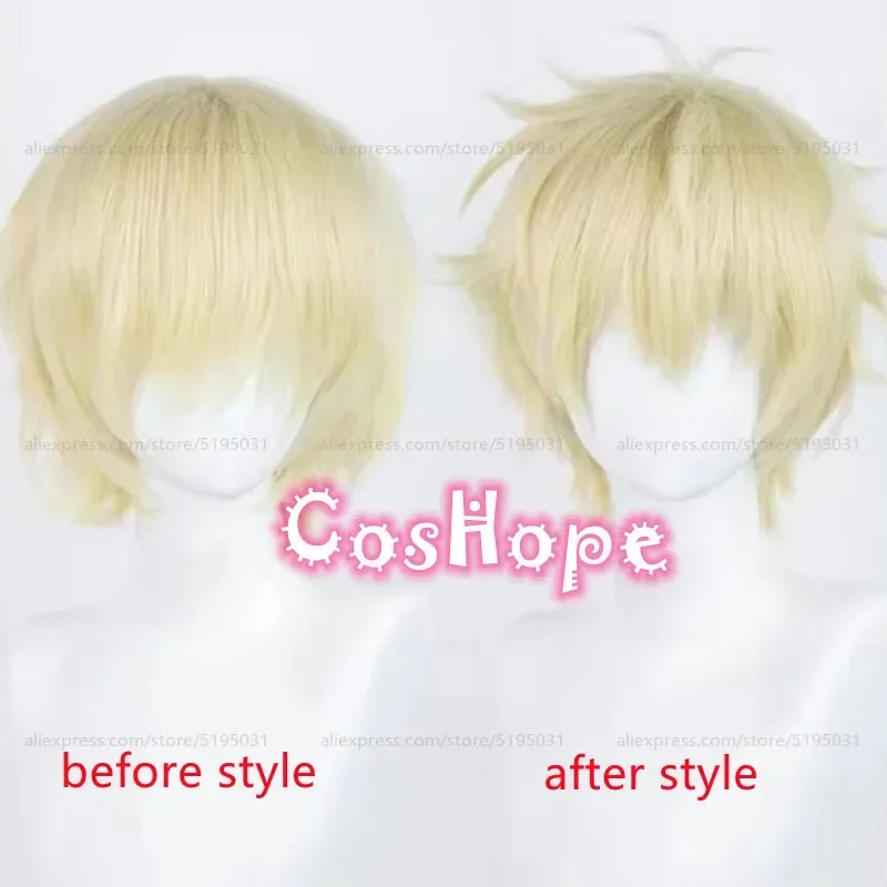 Shima Sosuke Cosplay Wig 30cm Short Pale Gold Wig Cosplay Anime Cosplay Wigs Heat Resistant Synthetic Wigs