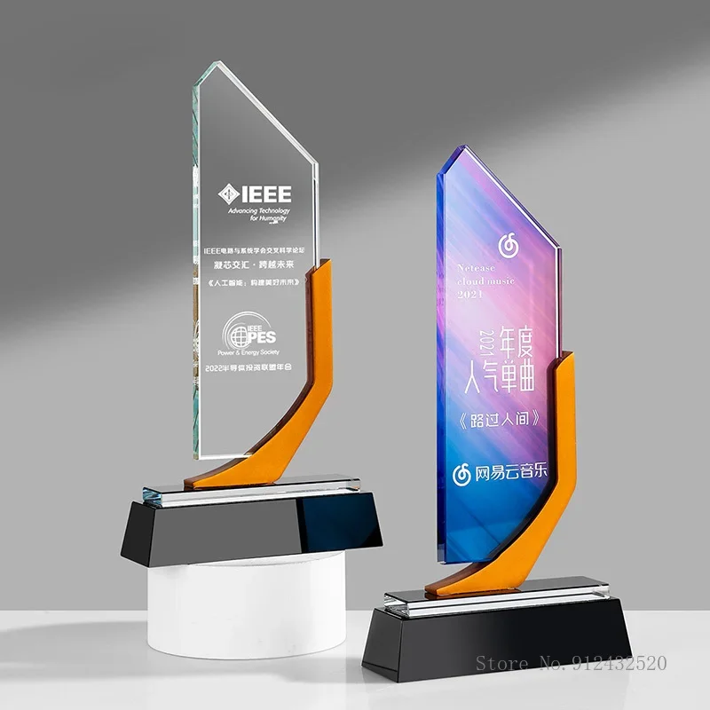 Customized Creative Metal Crystal Trophy, awarding commemorative, Home Decoration, Can be Color Printing and Lettering, High-end