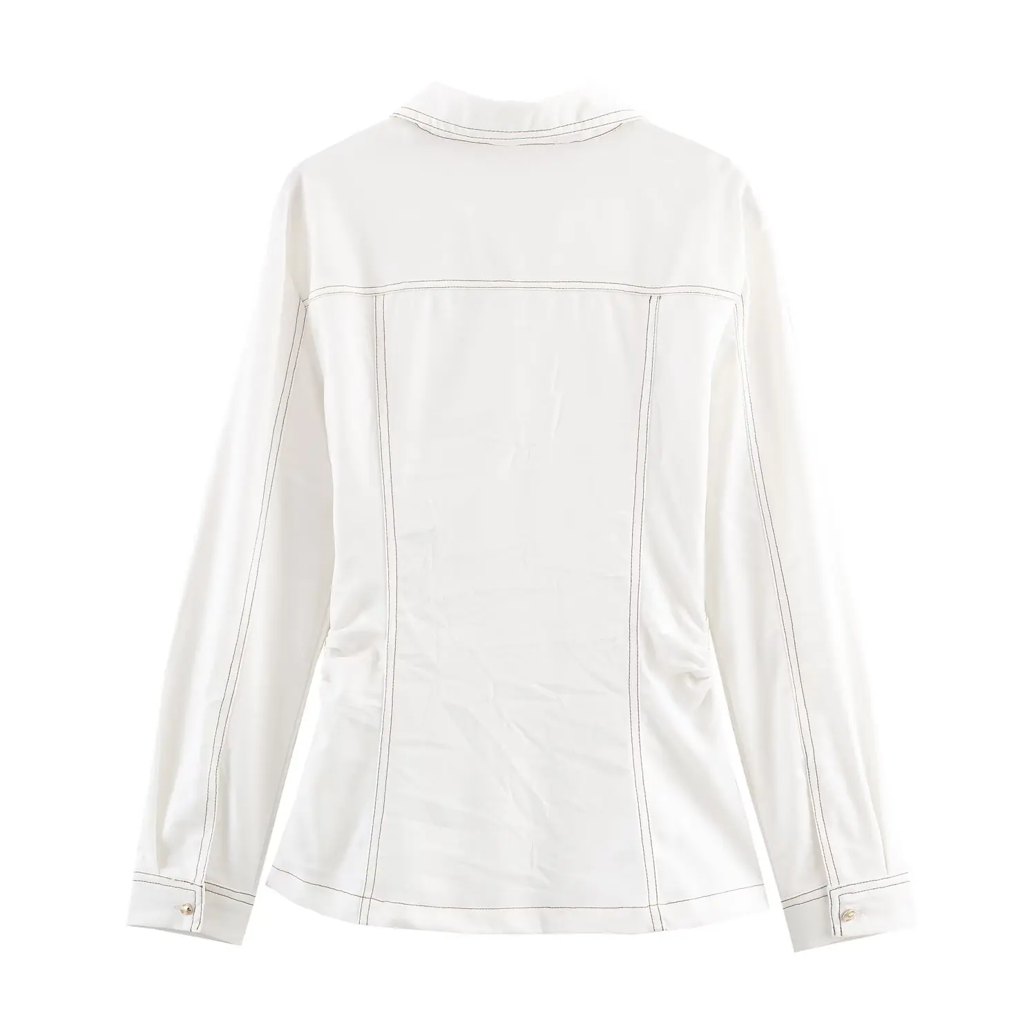 2025 New Women's Clothing: European and American Style Fashionable Long-Sleeved Slim-Fit Shirt with Lapel Collar and Pockets