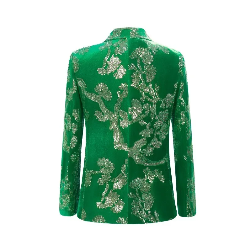 Men's Luxury Green Velvet Sequined Two-Piece Suit Business Social · Wedding Party Outerwear + Trousers European Size Men's Suit