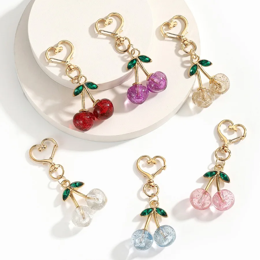 Cherry Keychain Bag Charms for Women Cherry Purse Charms Cute Keychain Accessory with Heart Swivel Clasp for Key Purse Handbags