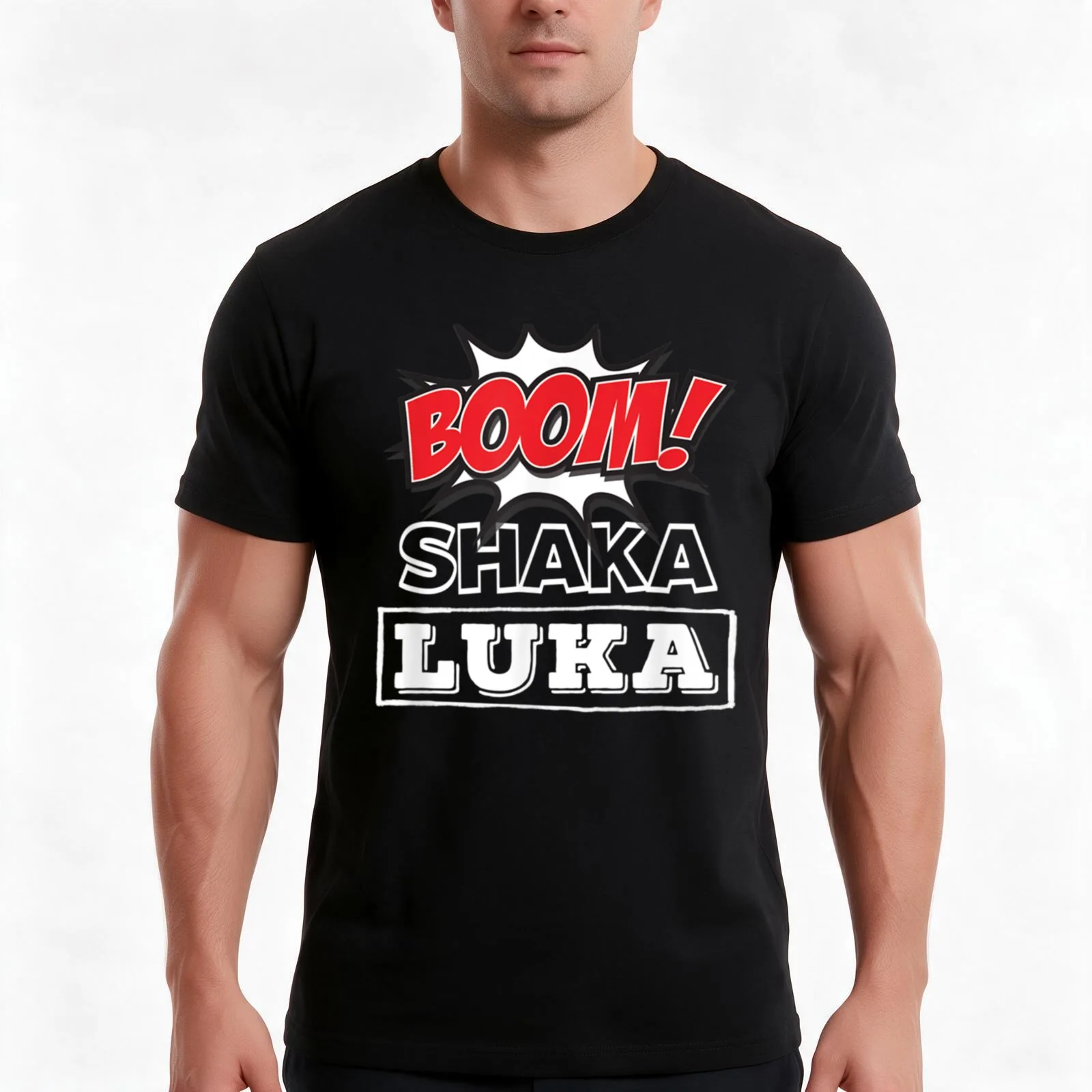 Boom Shaka Luka T-Shirt, Summer Casual Cotton Tee, Oversized Streetwear Tops, Vintage Graphic Print, Loose Fit Short Sleeve