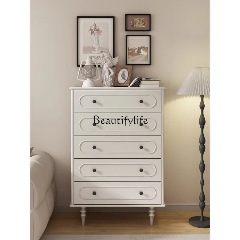 

French cream chest storage living room against the wall bedroom bedside storage cabinet retro solid wood