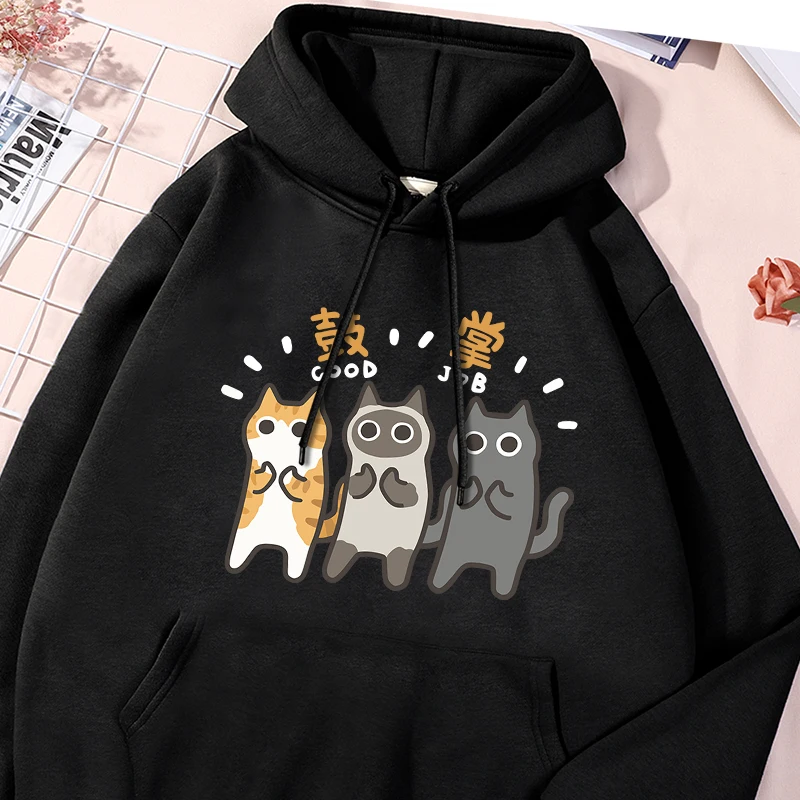 Applause Cats Good Job Printing Hoodies Men Comfortable Fleece Hoodie Street Fashion Sweatshirts Autumn Warm Comfortable Clothes