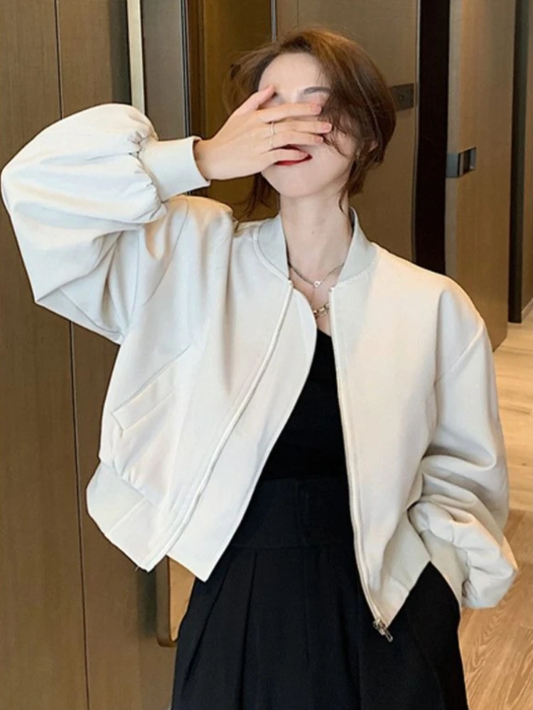 

Women's Casual Stand Collar Baseball Jacket 2025 Spring Autumn Korean Loose Fit Short Outerwear