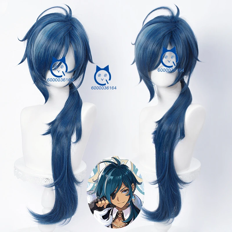 

Kaeya Cosplay Degree of Adaptability Wig Genshin Impact Anime Expo 80cm Ink-Blue Wigs Heat Resistant Synthetic Halloween Party