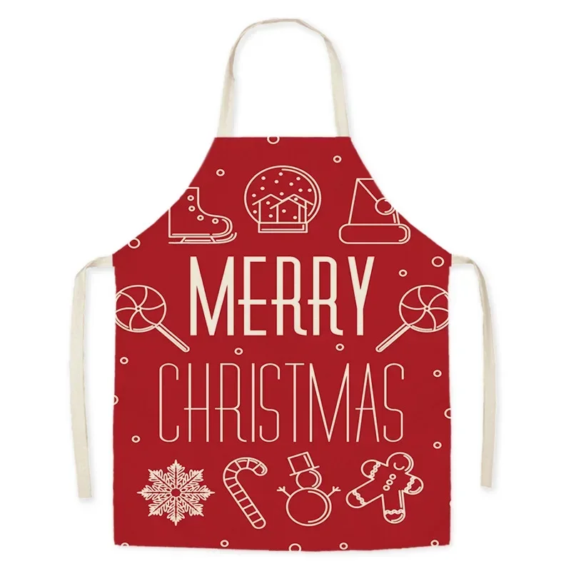 Simple Christmas Red Pattern Black Linen Hand Wipe Anti-fouling Sleeveless Hanging Neck Waist Apron Home Kitchen фартук Delantal