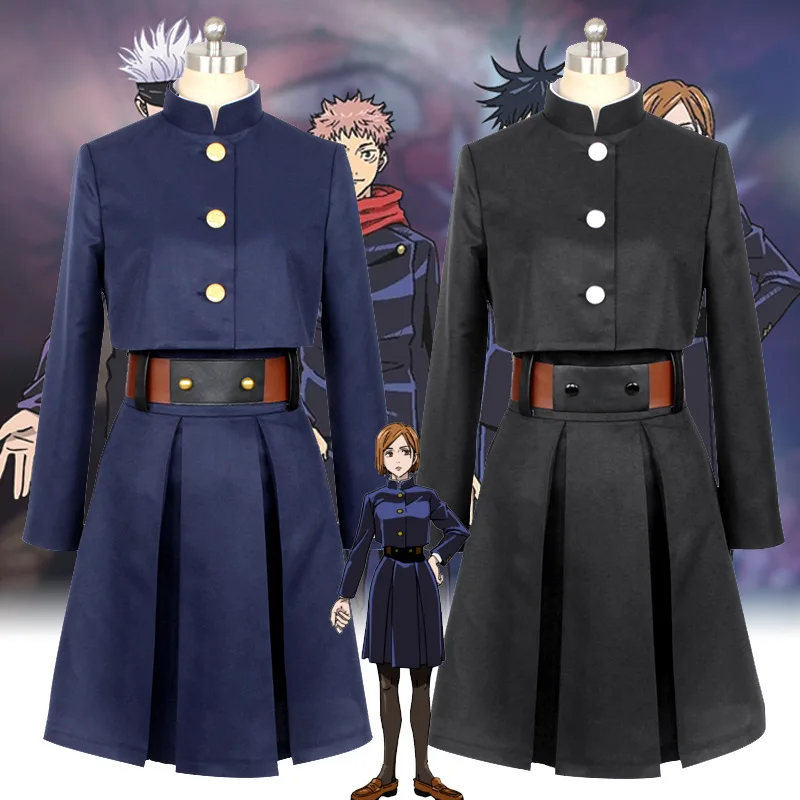 Disfraz de Anime Kugisaki Nobara Jujutsu Kaisen para hombre y mujer, falda azul y negra, bolsa de cintura de café, calcetines con cinturón, traje de Halloween para adultos