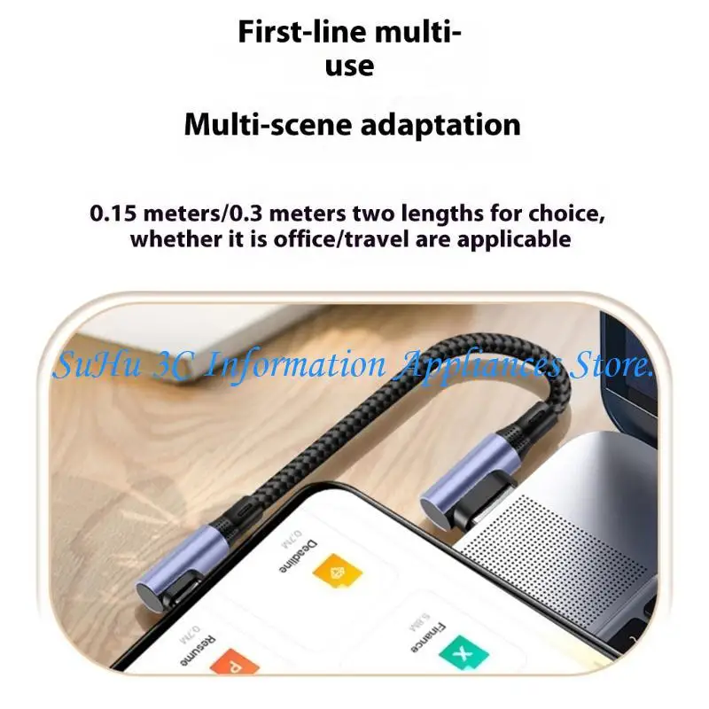 Short Type C to Type C Charging Cable Angled Tip Rapid Power Delivery Wire Line Nylon Braided Cord Support for Phones