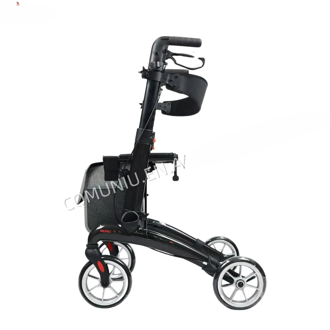 Popular CE Medical Grade Folding Carbon Fiber Rollator with Seat Rollator Walker with Forearm Hand Brake for Disabled Elderly