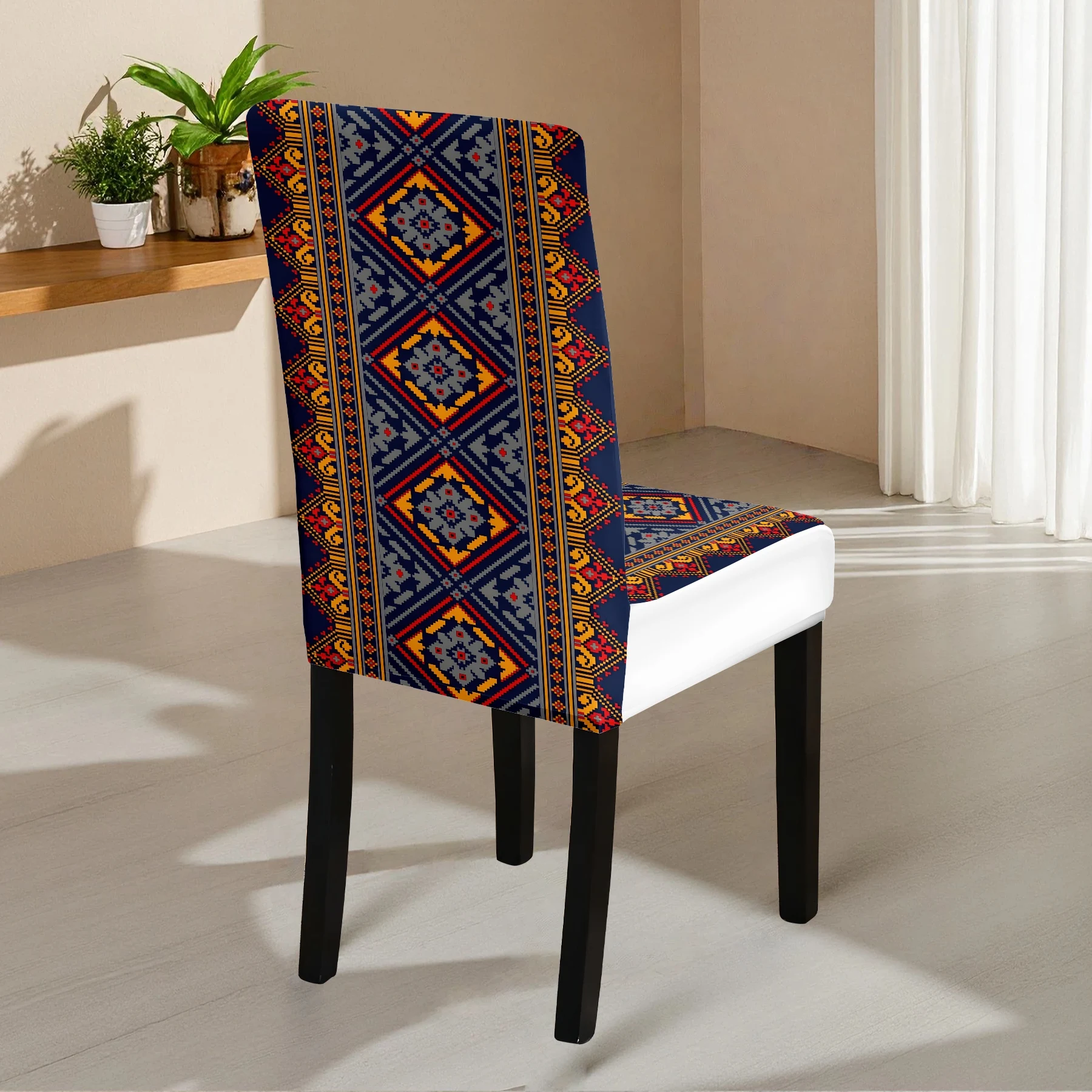 Ethnic Style Geometric Floral Printed Elastic Chair Cover, 2024 New Stretch All - inclusive Chair Cover, Wash