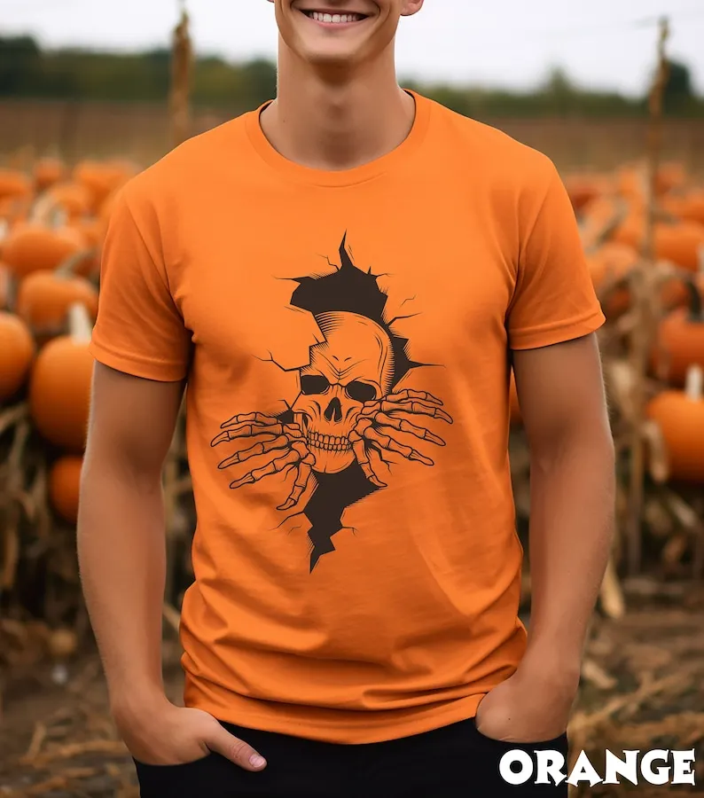 

Футболка «Череп в стене»: готическая футболка со скелетом на Хэллоуин, винтажная футболка с круглым вырезом в стиле хип-хоп, мужские и женские уличные футболки с коротким рукавом