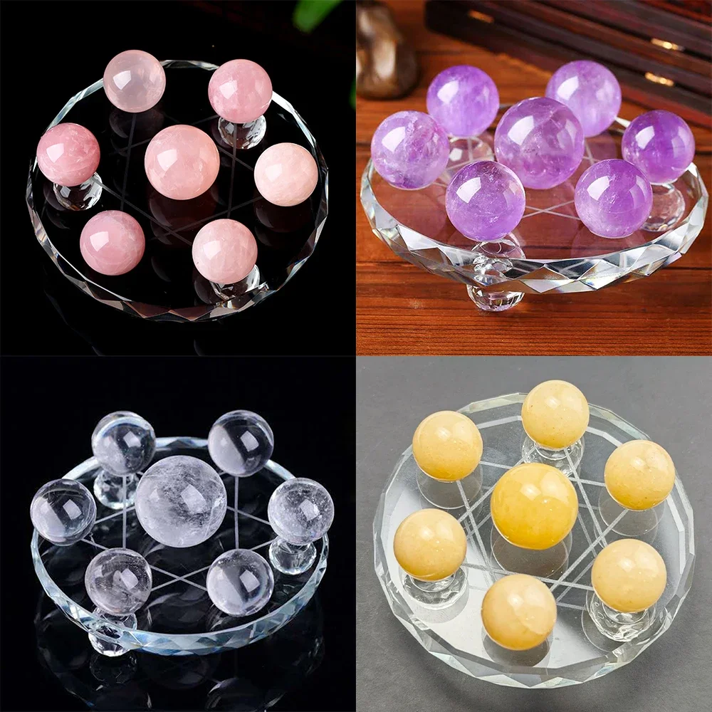 White Crystal Seven Star Formation Rose Quartz Amethyst Color Crystal Ball Home Decoration FengShui Seven Star Formation