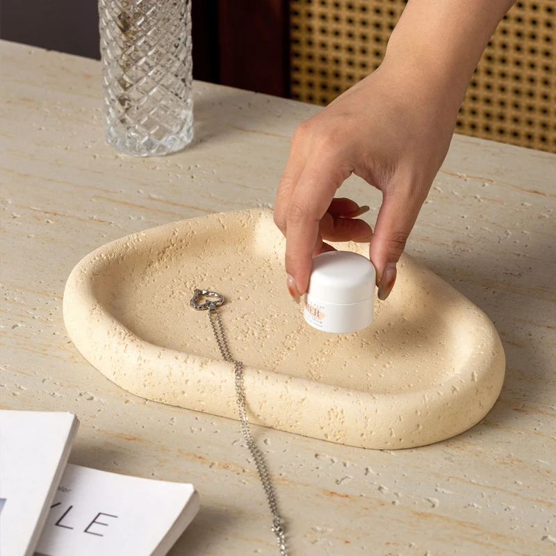 Irregular Pebble-shaped Texture Resin Jewelry Tray Beige Stone Decorative Plate Dresser Jewelry Tray Storage Home Decoration
