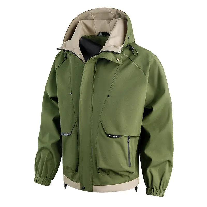 

Casual Hooded Outdoor Jackets 2025 Spring Autumn Men's Loose Cargo Coats Streetwear Solid Parka Classic Windbreaker Top Clothing