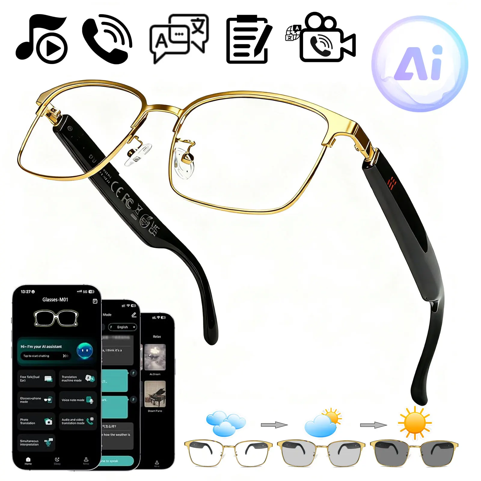 

Умные аудиоочки, перевод в реальном времени через приложение, фотохромные линзы, воспроизведение Hi-Fi музыки, и функция шумоподавления при голосовых вызовах.