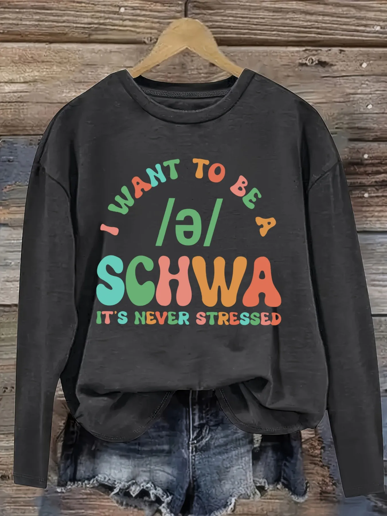 Women's Casual Long Sleeve Crew Neck T-Shirt I Want To Be Schwa Design, Round Neck Women's Clothing, Machine Washable, Slightly Elastic, Loose Fit, Spring Autumn Winter Women's T-Shirt, Halloween Costume Outfit