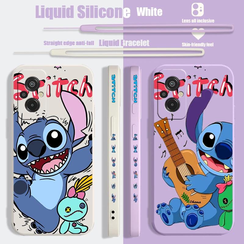 Disney Handsome Stitch Liquid Left Rope Phone Case For Redmi 6 7 8 9 10 11 12 13 K30 40 50 60 AT X A1 Ultra Pro Shell Soft Cover