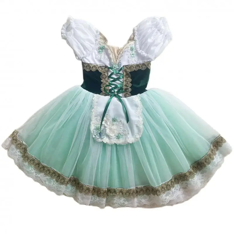 Robe de Ballet Longue pour Enfants, Tutu Romantique Vert, Costume de Performance Giselle, Vêtements de brevpour Bol