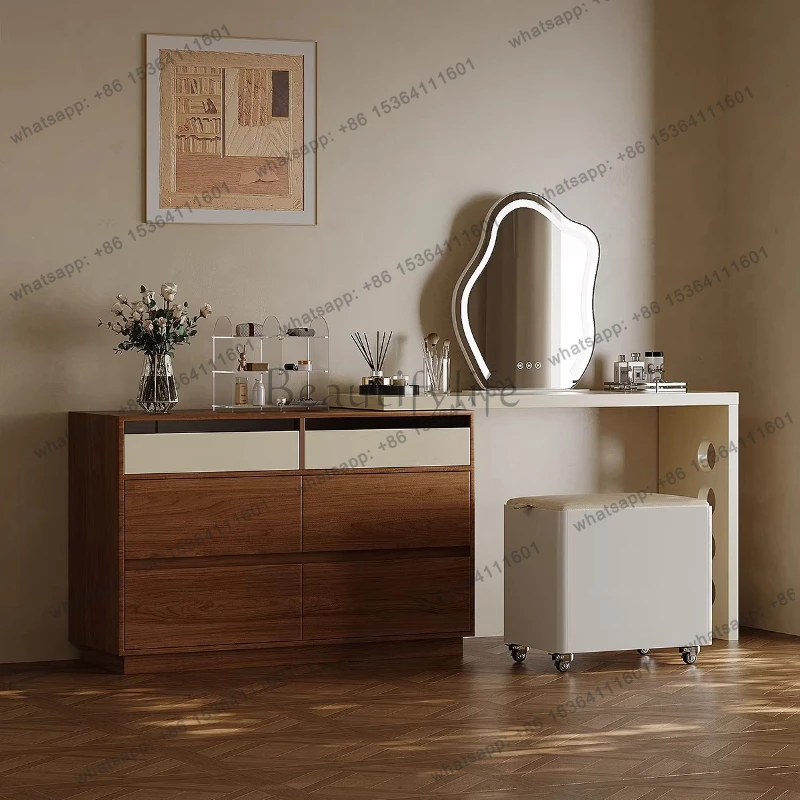 

Medieval cream wind solid wood dresser chest cabinet integrated telescopic dresser household small household