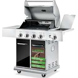 Heavy Duty 5 Burner Propane Gas Grill - Stainless Steel Grill 4 main burners with 1 side burner