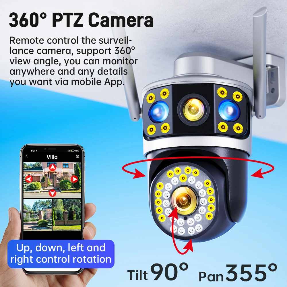 Yoosee 8MP Outdoor PTZ Smart Security Camera 3 Lens 3 Screens AI Human Auto Tracking Siren Alarm IP Remote Surveillance CCTV