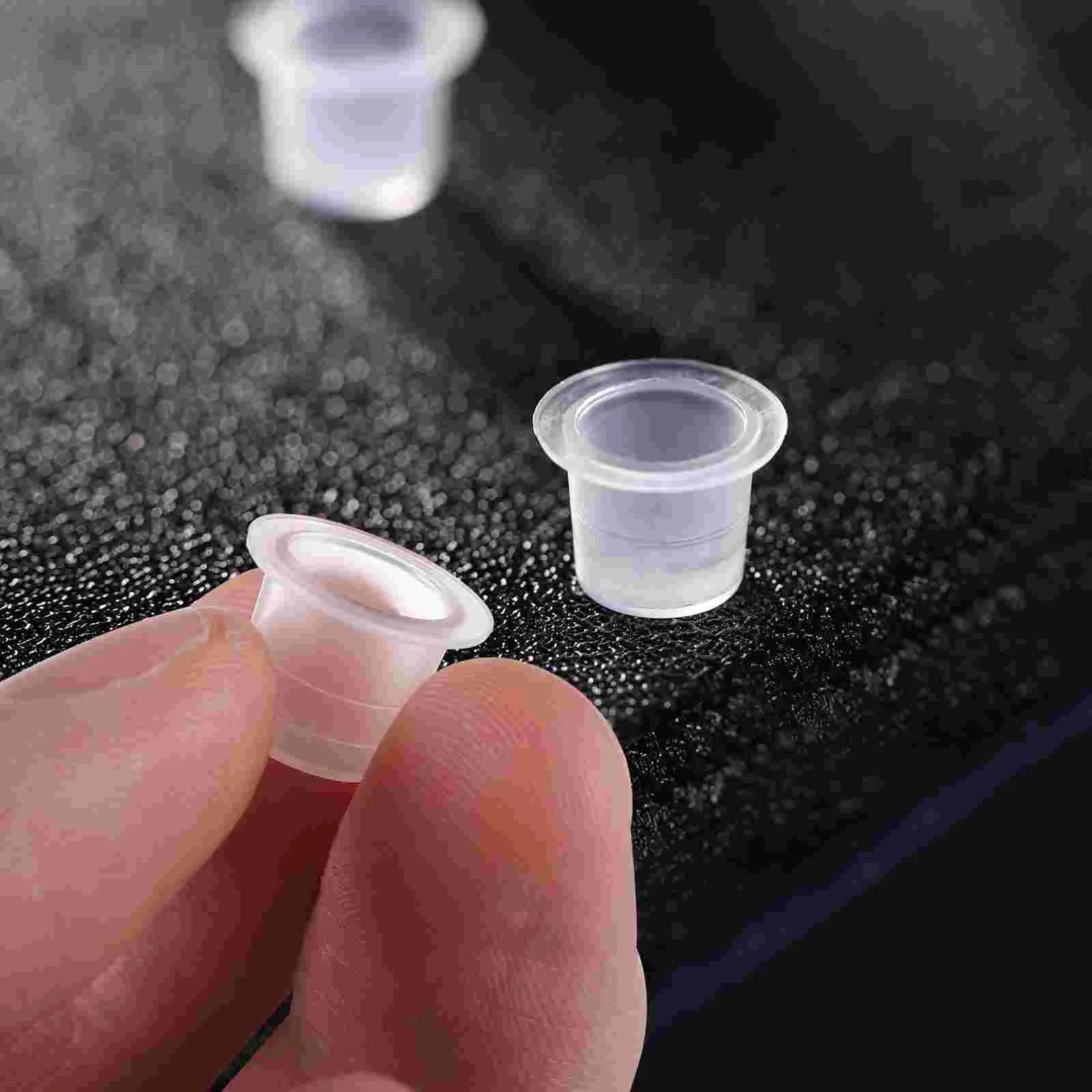 100pcs Ink Caps Disposable Ink Cups Permanent Eyelash Makeup Eyebrow Tattooing Pigment Container Kits Supplies 8mm Size S