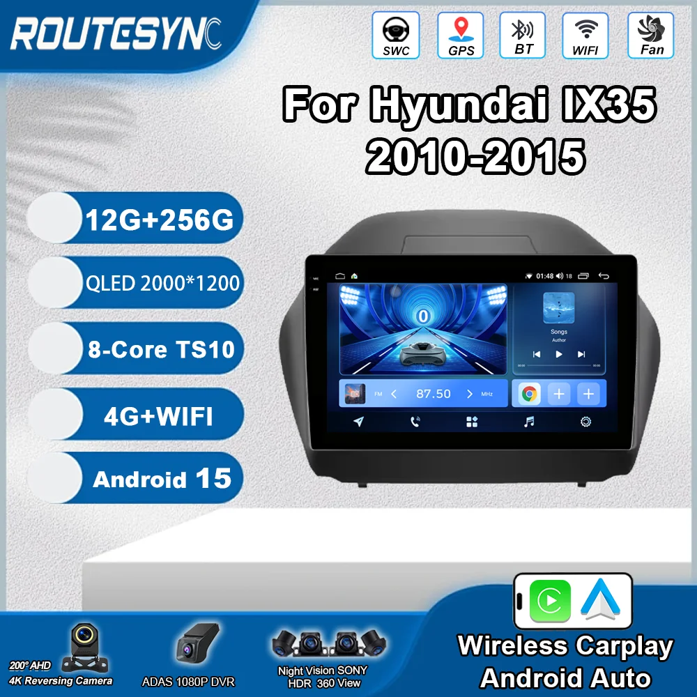 

10-дюймовый для Hyundai IX35 2010-2015 2din Android 15 Автомобильный радиоприемник Автомобильный мультимедийный плеер GPS-навигация 4G WIFI DSP Carplay