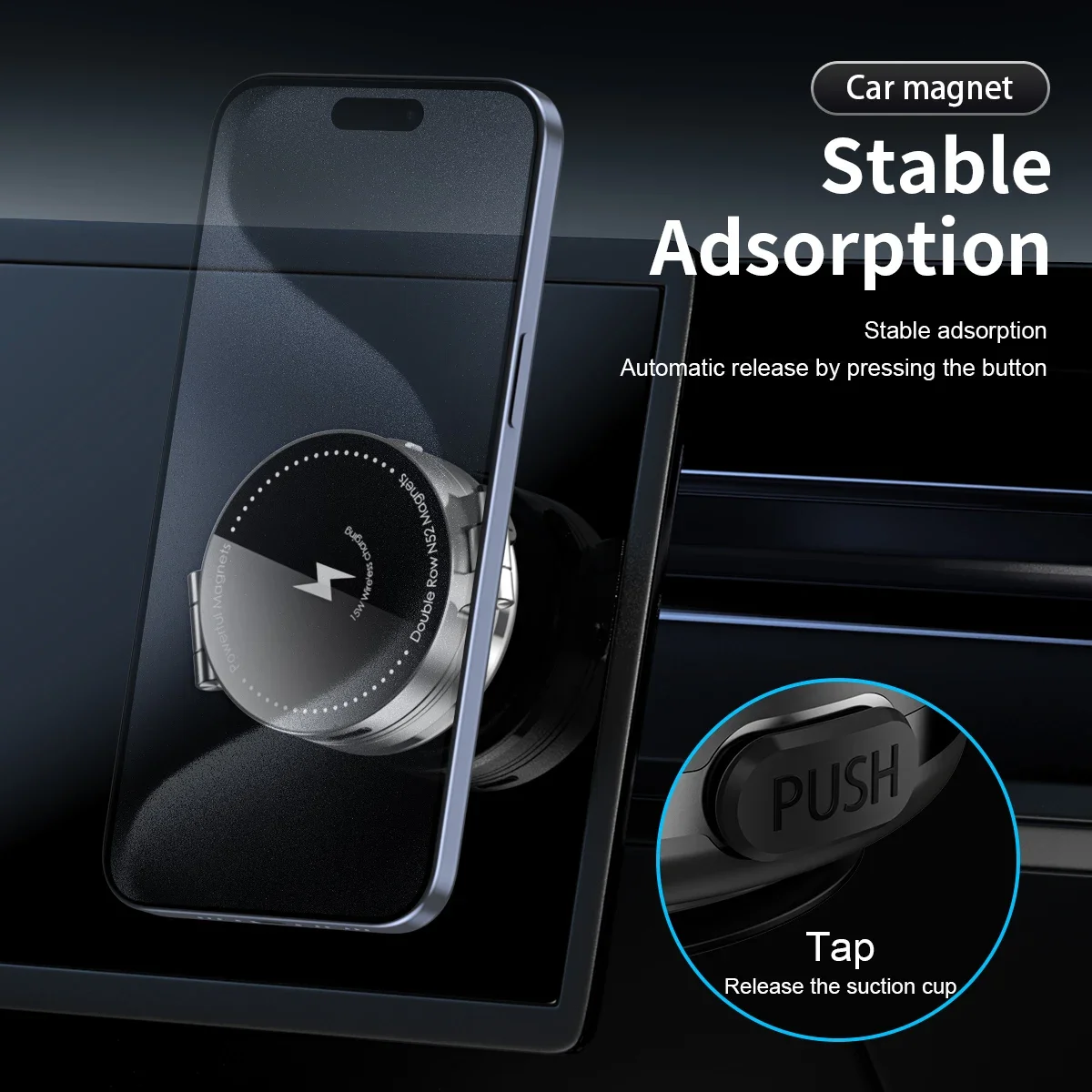 15W Wireless Charger Magnetic Phone Holder Vacuum Adsorption Bracket 360 Degree Rotating Desktop Windshield Sucker GPS Stand