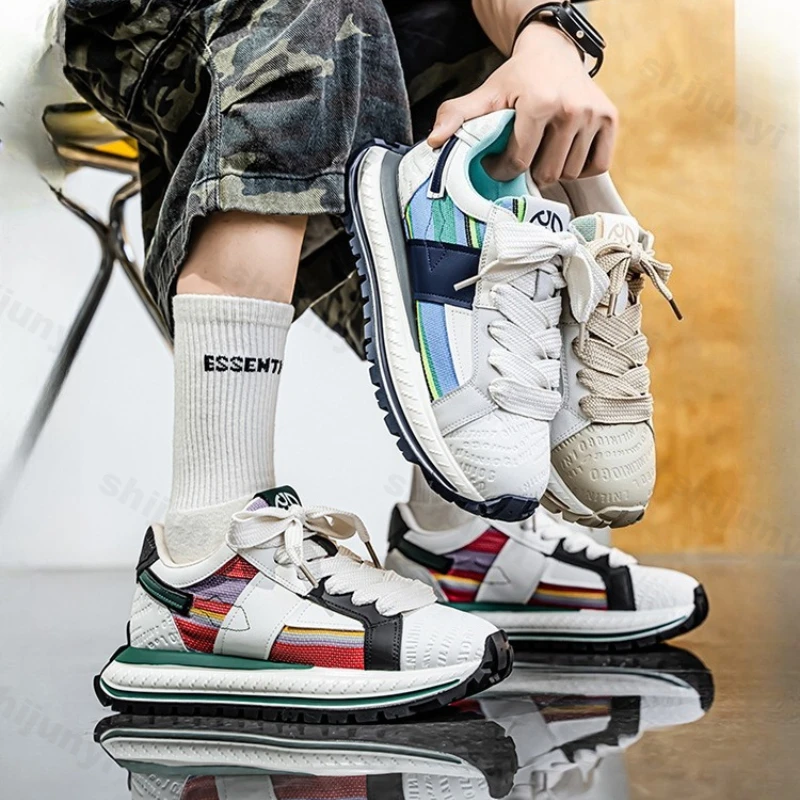 

2025 нишевая мужская обувь, весенняя повседневная удобная спортивная обувь, универсальная толстая подошва, увеличивающая рост, модные трендовые массивные кроссовки