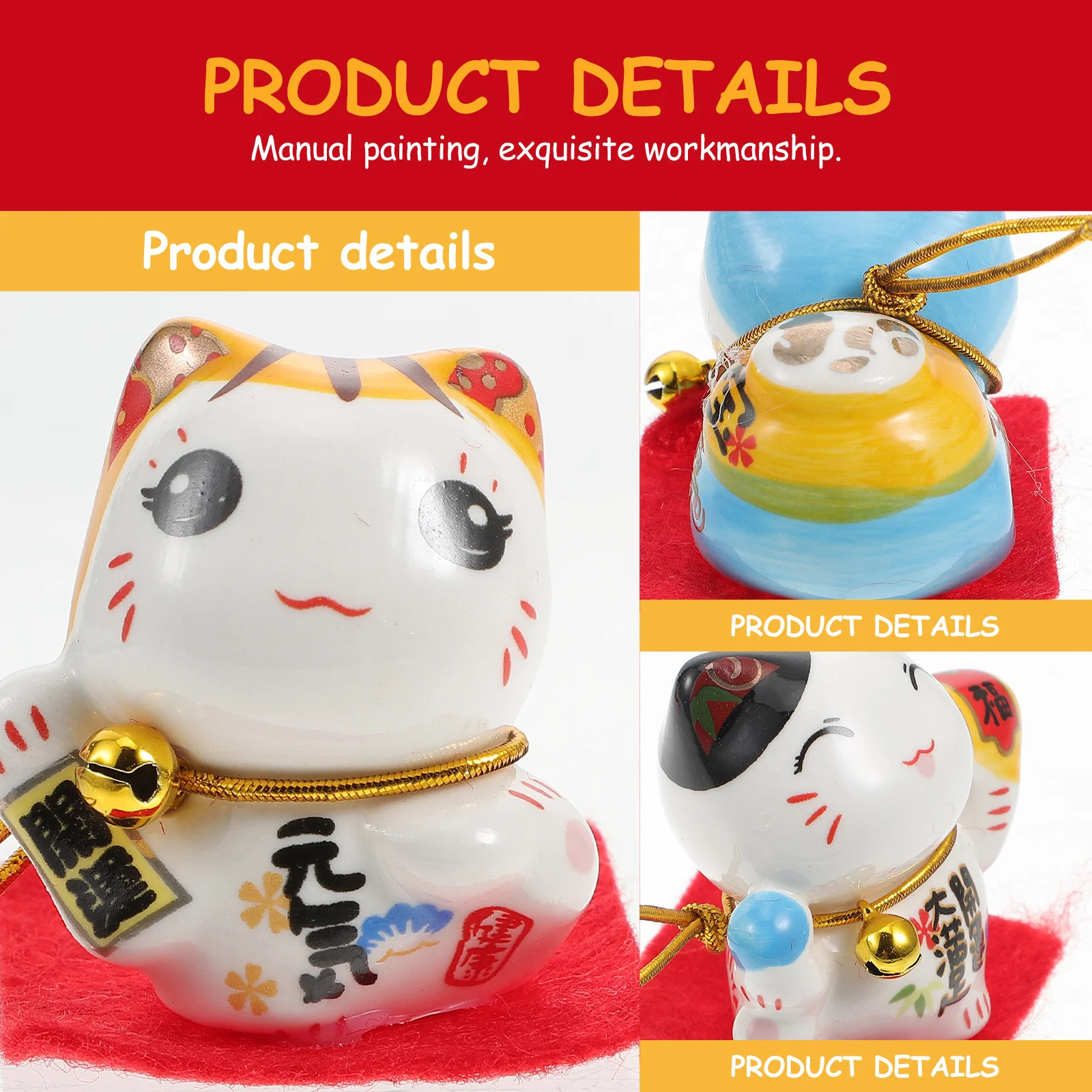 

1Pcs Waving Arm Cat Ornament for Car Decor Exquisite Handmade Smiling Face Attracts Wealth and Guests Figurines Luck