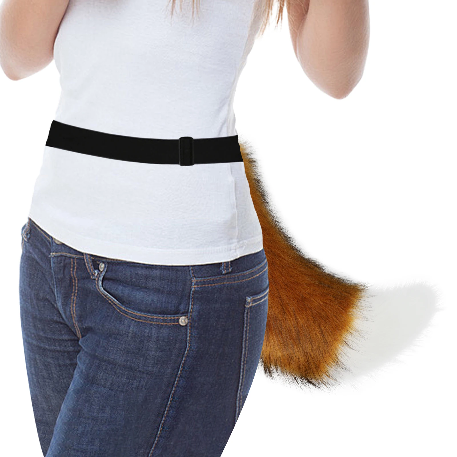 Kunstpelz Wolf Fuchsschwanz mit verstellbarem elastischem Gürtel Halloween Cosplay Kostümzubehör – Detail 7