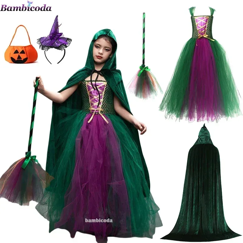 New ★ Hocus Pocus 2 Halloween Children Cosplay Girls Witch Sanderson Sisters Mary Sarah Winifred Dress Child Masquerad★ 2025 qi☆