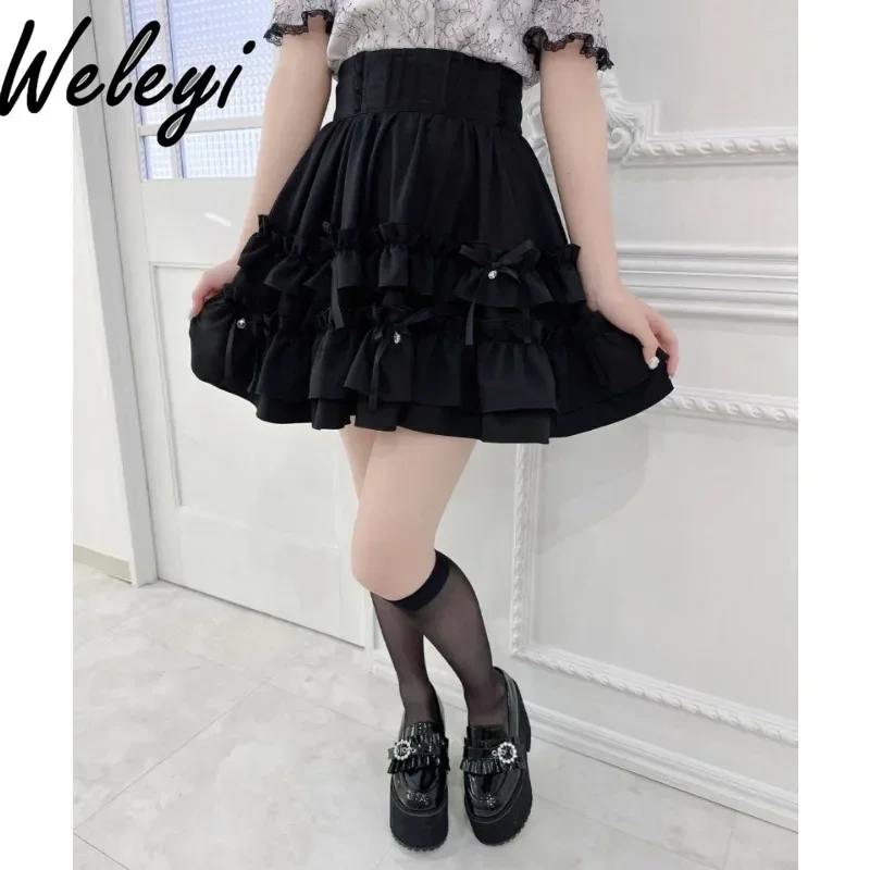 

Kawaii Lolita Short Skirts for Women Clothing Japanese Fashion Cute Ballet Fungus Edge Versatile High Waist Princess A Line Jupe