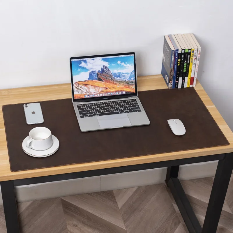 

Large Big Size Brown Genuine Crazy Horse Leather Gaming Mouse Pad Computer Carpet Desk Keyboard Mat Cover Non-Slip High Quality