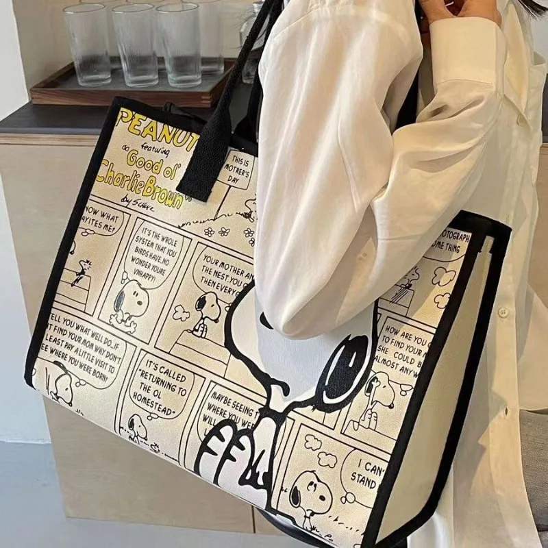 No.1 Anime Snoopy Tote Bag Canvas Bag Large Capacity Female Environmental Protection Portable Pu Cute Printing Shopping Bag