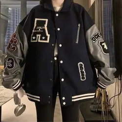 American spliced stand-up collar baseball uniform, retro loose spring and autumn style high-end embroidered baseball uniform