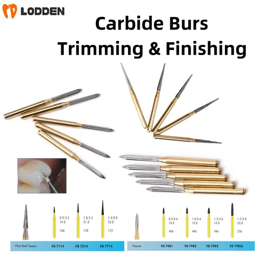 Fresas para clínica Dental, fresas de carburo para recorte y acabado, vástago FG de 1,6mm, taladros de alta velocidad para herramientas de odontología, 5 unids/lote