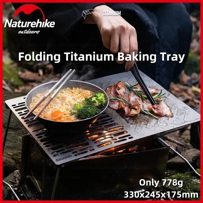 Naturehike Titanium Barbecue Plate Folding Camping Portable Firewood BBQ Plate Titanium Food Clip Ultralight Outdoor Baking Tray