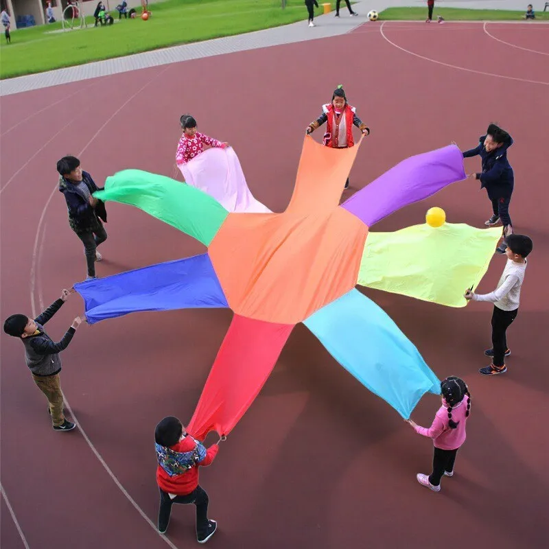 Juego al aire libre, juguete de paracaídas, paraguas octogonal de arcoíris, deportes sensoriales, equipo cooperativo, edificio, Kinder Spiele, Juguetes Divertidos