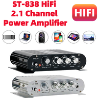 ST-838 HiFi 2.1 Channel Power Amplifier Bass and RMS 20Wx2+40W Class D Mini Media Player MP3 Car Black Home Amp