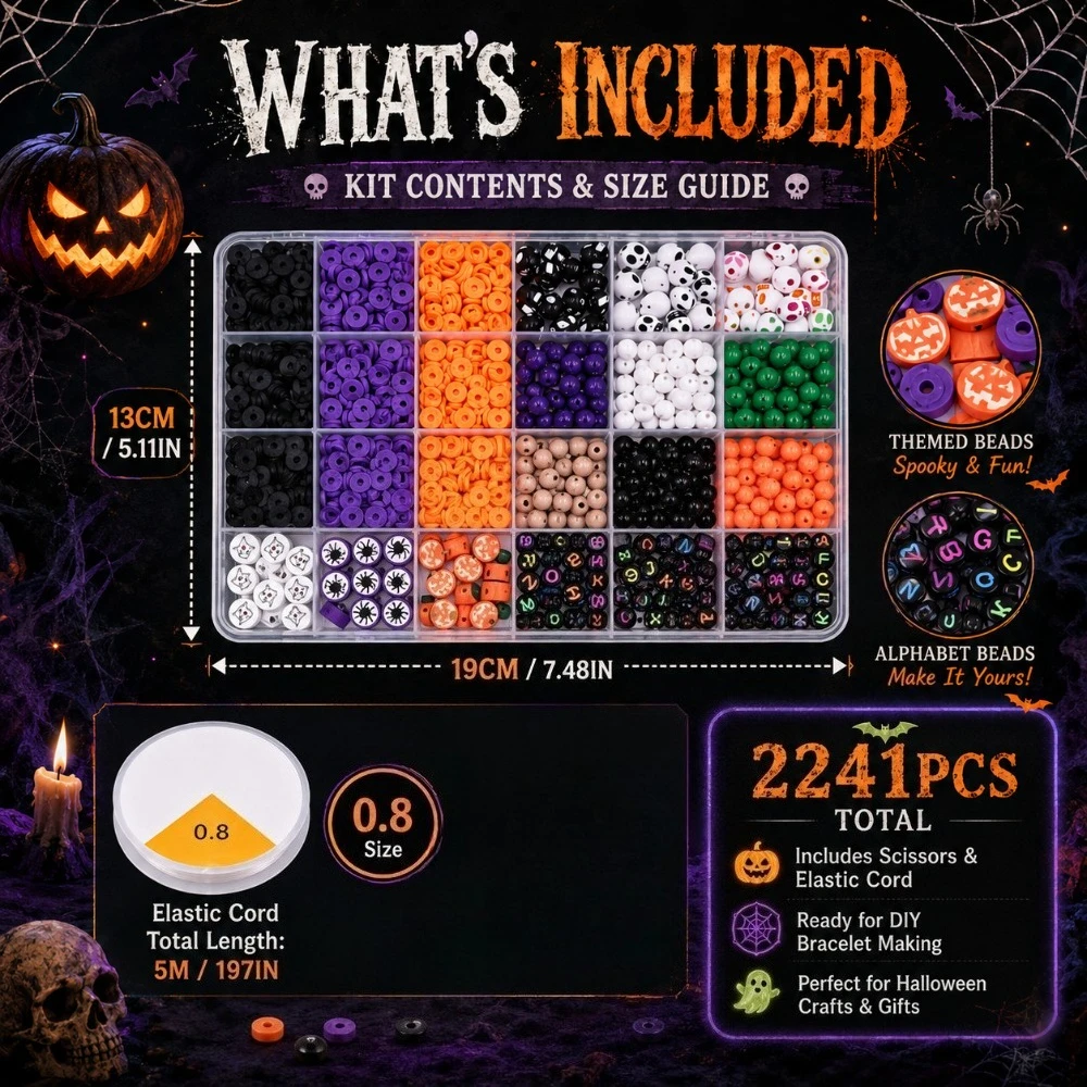 Halloween Bracelet Making Set Assorted Clay Beads Skull Pumpkin Spider DIY Friendship Jewelry Making Supplies Party Craft Gift