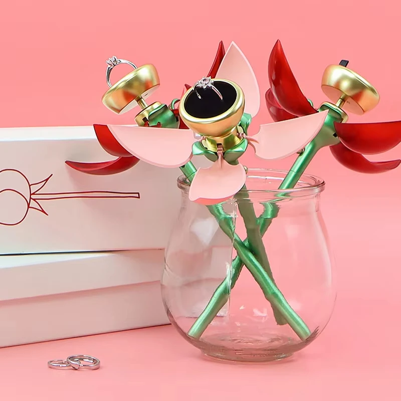 

Романтическая креативная коробка для колец с розой, органайзер для упаковки ювелирных изделий, кольцо с подвеской, шкатулка для драгоценностей для праздника, свадебного подарка