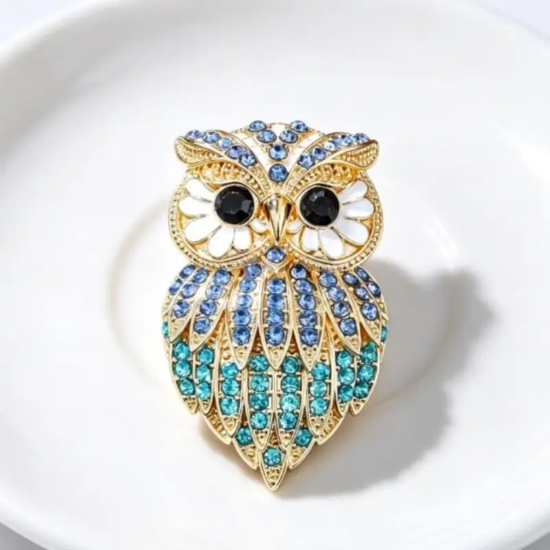 S Gold Plated Rhinestone Inlaid Owl Brooch Shiny Look Various Color Options For Daily Wear Parties Special Occasion Gifts