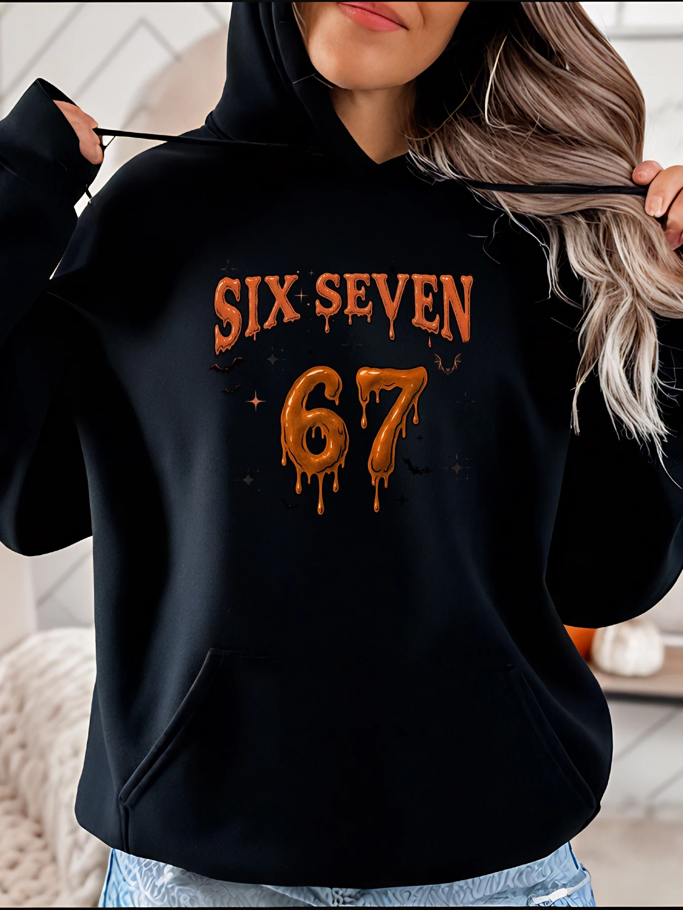 

Halloween Sweatshirt Six Seven 67 Dripping Blood Print Women's Hoodie Spooky Costume Party Wear for Girls