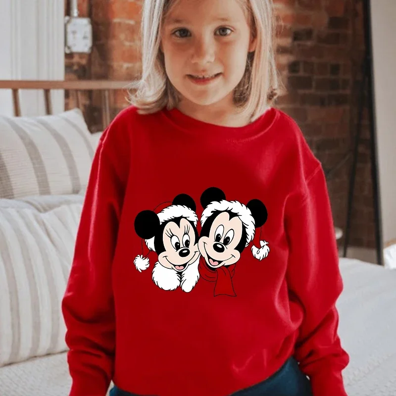 Mickey Minnie Disney Toddler Christmas Sweatshirt Girl Boy Crewneck Pullover Tshirt Kid Long Sleeve Top Cartoon Clothes Gift