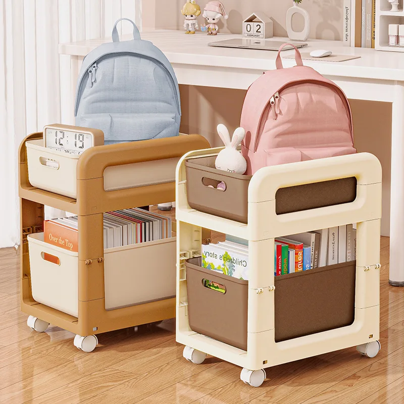 

Kids School Bag Shelf Under Desk Mobile Cart with Multi-Layer Storage for Snacks, Books & Bedroom Organization Living Room/Study