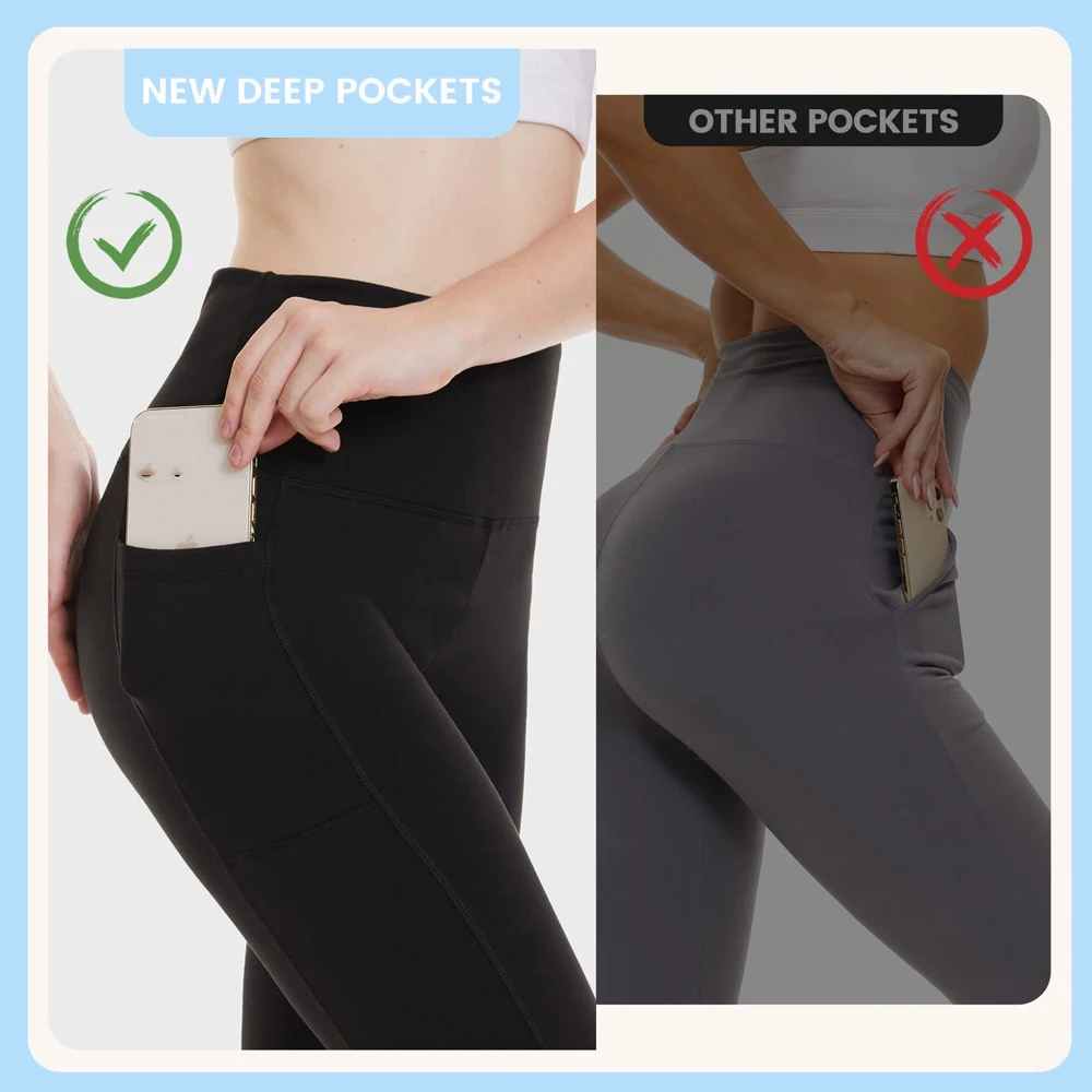 Pantalones de Yoga de cintura alta con bolsillos para mujer, Leggings de entrenamiento de Control de barriga, pantalones deportivos elásticos altos informales, Leggings delgados de otoño