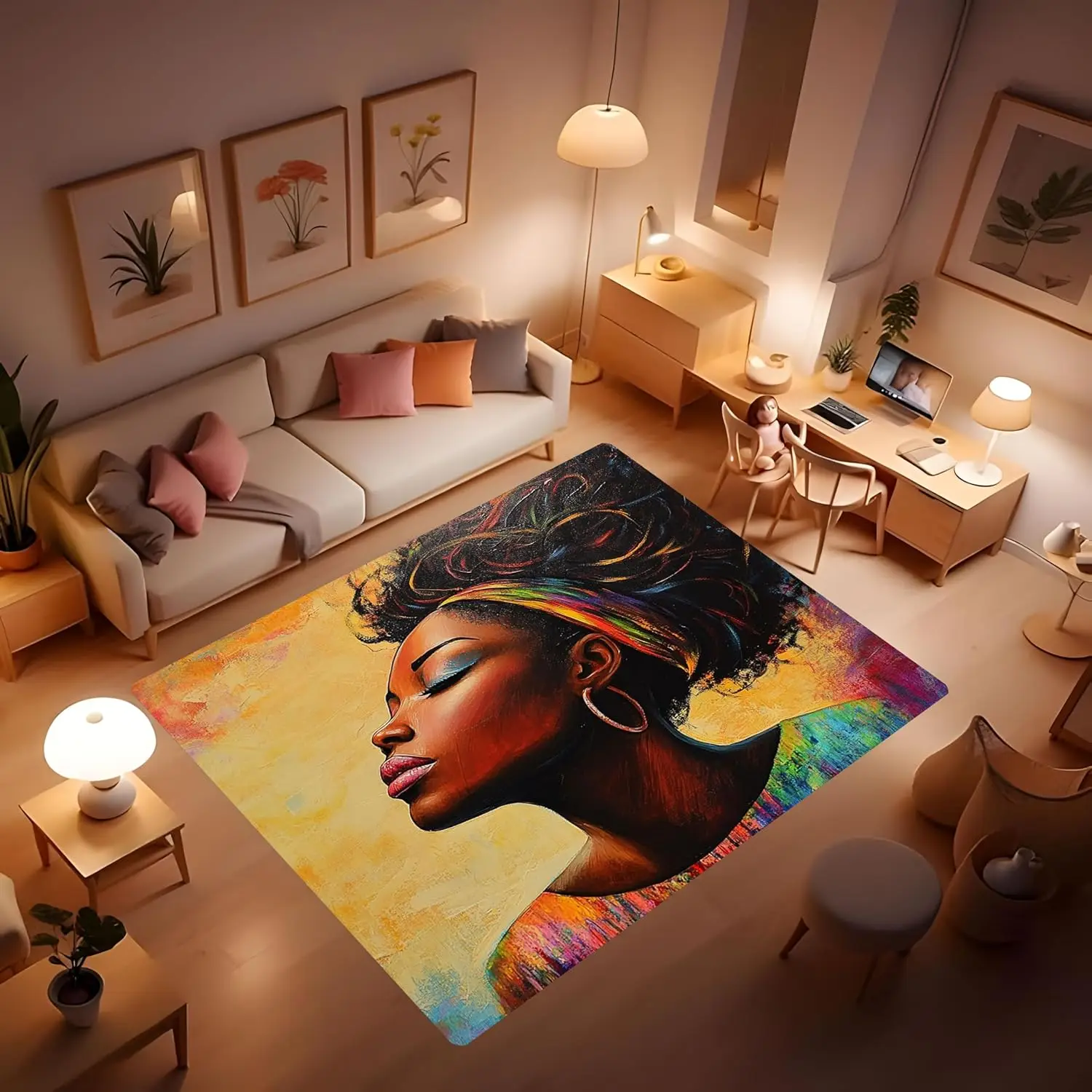 African American Black Girls Rug, Soft Non-Slip Machine Washable Rug for Girls Room, Area Rugs for Girls Bedroom, Floor Mats for